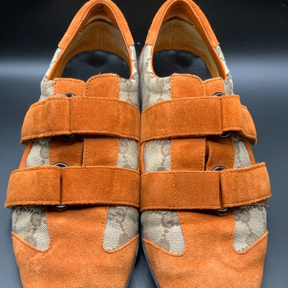 Gucci Orange Suede & GG Canvas Sneakers - Picture 2 of 15